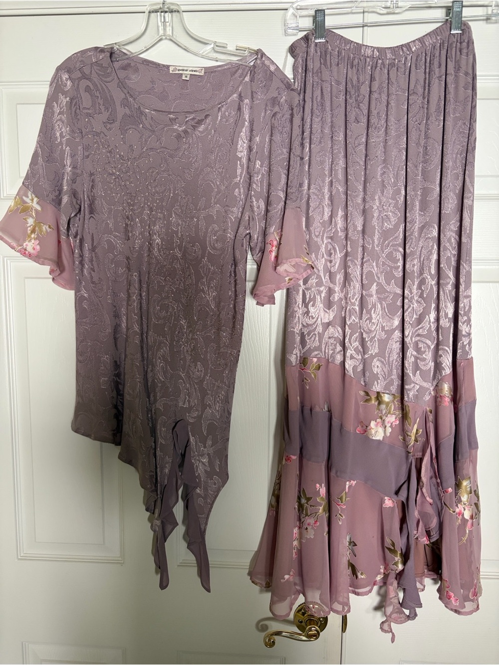 Women's Lavender Floral Maxi Dress Set with Jacquard Detail